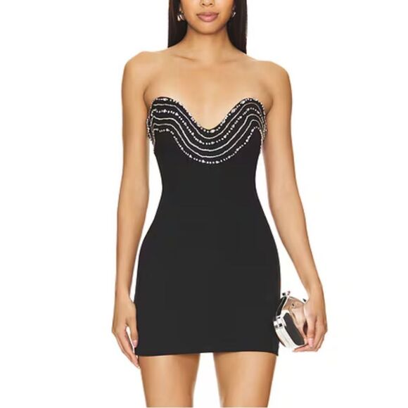 NBD Dresses & Skirts - NWT NBD Dextra Embellished Mini Dress Black rhinestone strapless Revolve M